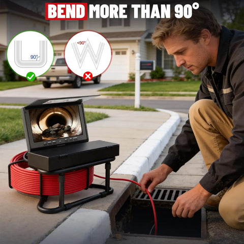 Badass Heavy Duty Self Leveling 7 Inch Sewer Camera With 100 Foot Waterproof Cable being used for drain inspection.