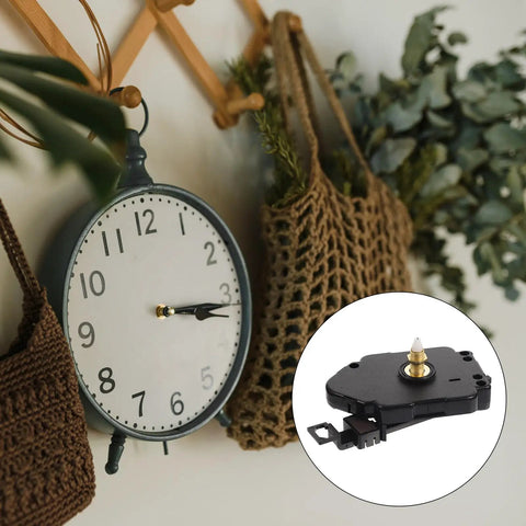 Wall clock and Clock Movement With Pendulum Silent No Tick Mute Mechanism Replacement Kit Black Plastic shown in circle inset.