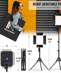 2-Pack Pro-Grade Bi-Color LED Photography Lighting Kit with 72-Inch Tripod Stand shown with height measurements and remote.