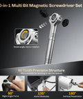 Magnetic 40 In 1 Screwdriver Set with 270 Degree Ball Joint Handle, shown in use with 60 Tooth Mechanism precision tool tips