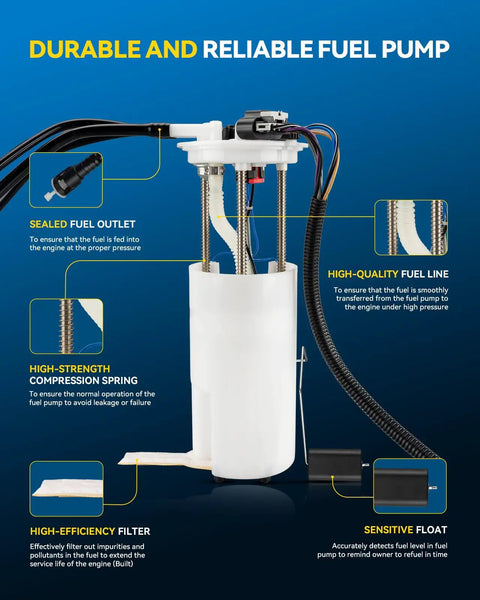 Electric Fuel Pump Module Assembly Compatible With Chevy Lumina and Monte Carlo 1997 to 1999 3.1 Liter Engine showing sealed outlet and high-quality lines.