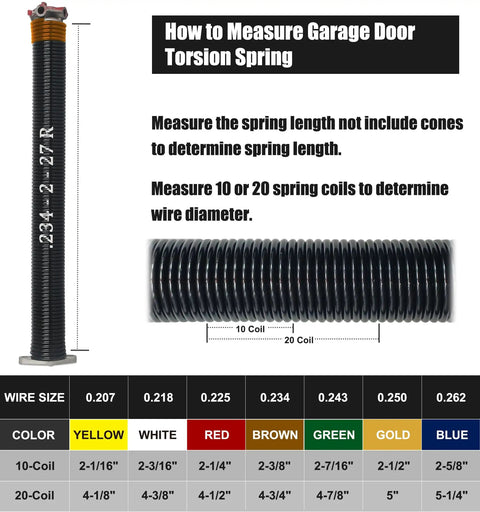 Beefed Up Heavy Duty Torsion Spring Replacement Set For Standard Residential Garage Doors 0.234 Inch Wire Size guide