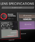 True Color Solar Powered Auto Darkening Welding Helmet lens specifications with wide 3.64x1.67 inch viewing window
