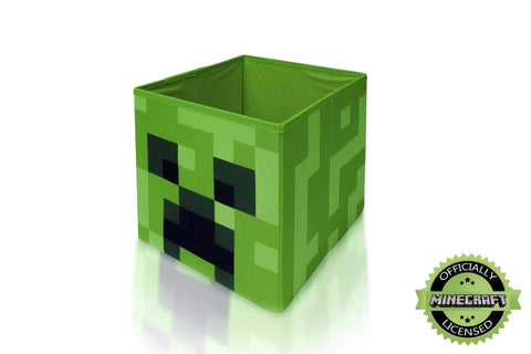 Creeper Themed Storage Cube Organizer For Kids Room 10 Inch Square Bin Minecraft Inspired with Creeper face design