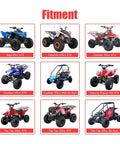 Grid showing multiple ATV models like Baja 90cc, Coleman 125cc, Coolster 110cc suitable for Ignition Coil CDI Box Starter Solenoid Relay Voltage Regulator For Taotao Coolster 110cc 125cc Chinese ATVs Quads Go Karts Dirt Bikes 4 Stroke Budget Replacement Part.