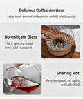 Next Level Pour Over Coffee Station And Complete Eight Piece Brewing Kit With Gooseneck Kettle Manual Ceramic Burr Grinder Large Glass Server And Solid Wood Rack For Your Daily Grind Routine featuring borosilicate glass dripper and sharing pot.