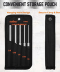5 Piece Roll Pin Punch Set 8 Inch Carbon Steel Pro Grade Pin Punch Tool Kit With Storage Pouch for gunsmithing and repair, displayed in pouch