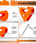 Vertical beam clamp, orange, 4400-lb capacity, 3–9 in opening, steel beam clamp tool