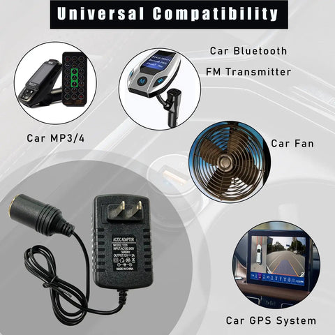 Solid Build AC To DC Converter 100-240V To 12V 2A 24W with car cigarette lighter plug for multiple devices.