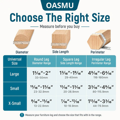 Heavy Duty Silicone Chair Leg Protectors With Felt Bottoms Keep Hardwood Floors Pristine size guide chart for furniture legs.