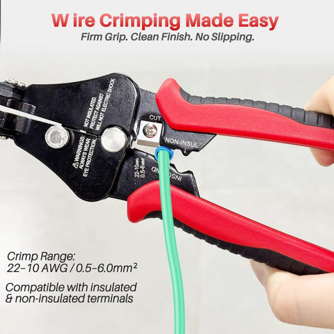 Automatic Wire Stripper 3 In 1 Adjustable Stripper Cutter Easy Grip Crimping Tool in use on green wire