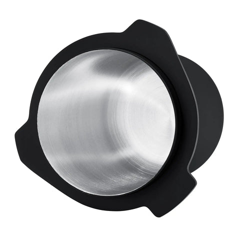 Top view of 53.3mm Portafilter Dosing Cup In 304 Stainless Steel With Matte Black Nonstick Finish for 54mm Breville machines.