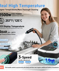 Top Shelf Handheld Steam Cleaner Featuring 3 Adjustable Temp Settings And A Massive 1.8 Liter Tank during use on a kitchen stove.