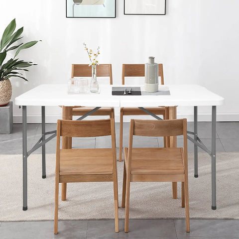 Heavy Duty 4 Foot Folding Table For Indoor Outdoor Use With Handle Portable Square Dining Card Table Waterproof Durable Plastic Top 330 Lb Weight Capacity Ideal For Picnics Parties Camping And More, set indoors with chairs