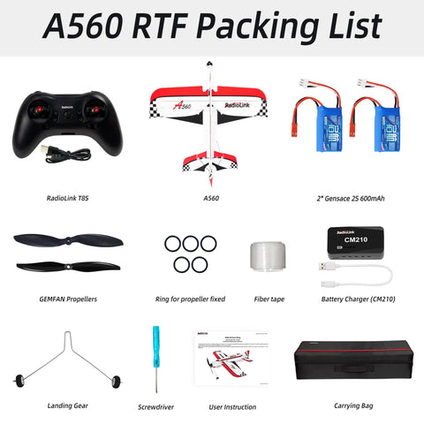 Packing list for Ready To Fly RC Airplane With 3D Fixed Wing 580mm Wingspan Durable EPP Body 15A ESC Gyro Flight Controller Stabilized