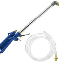 Ergonomic Pneumatic Air Blow Gun With 40 Inch Hose For Engine Cleaning And Degreaser Sprayer, metallic and blue with clear hose