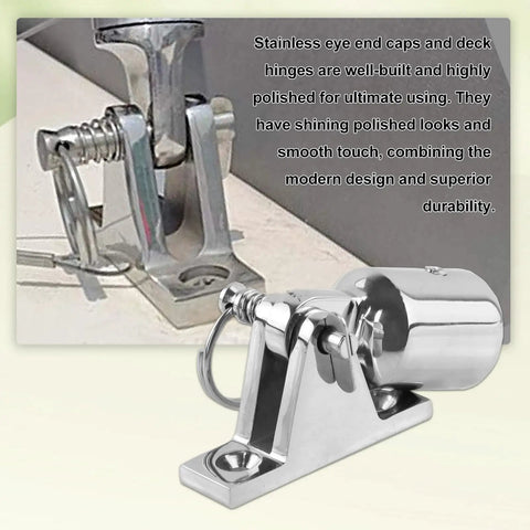 Beefy Bimini Top Hardware Kit With Deck Hinges, Quick Release Pins And Eye End Caps, 316 Stainless Steel, visible detail view.