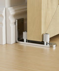 Stainless Steel Barn Door Floor Guide With Adjustable Ball Bearing Bottom Guide Wall Mount for smooth sliding on wood floor.