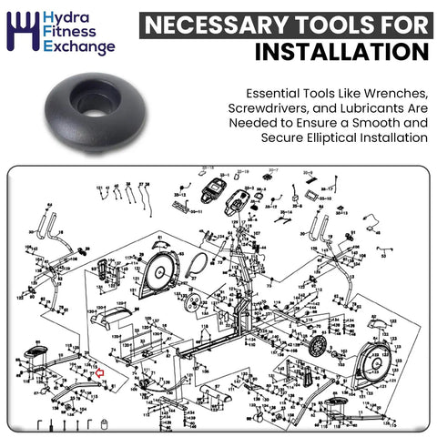 Outside Pedal Arm Bushing Replacement Part P270043 for Ellipticals Fits E20 and E25 Series Restores Smooth Motion Reduces Wobble Quiet Ride Direct Replacement Hardware Easy Install and Long Lasting Performance shown with installation tools