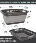 Big 25 Inch Collapsible Laundry Basket with handles, folded 3 in. high, expanded 11 in. high, for towels, blankets, travel.