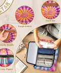 Boho Tie Dye Storage Bins With Lids Foldable Closet Organizers showing tough fabric, sturdy handle, and two-way zipper.