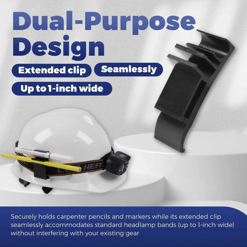 2 Pack Hard Hat Pencil Holder Clip 3 In 1 Attachment for Carpenter Pencils, Markers, Headlamp Bands on white hard hat