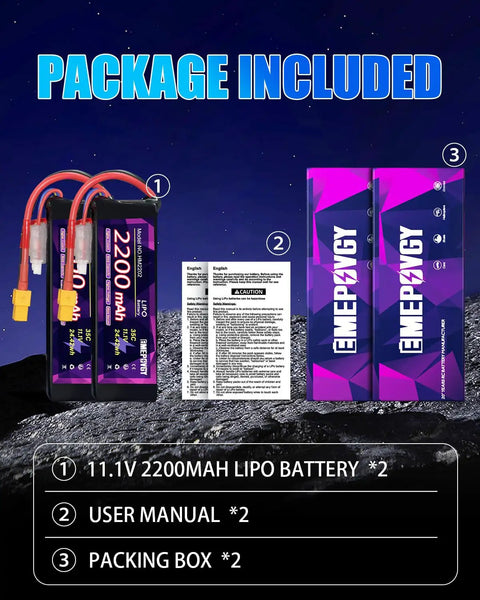 Twin Pack 11.1V 3S 2200mAh 35C LiPo Battery With XT60 Plug For FPV Drones Quadcopters RC Aircraft And Planes JST XH Charge Plug