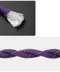 Close-up of Floating Nylon Marine Rope With Hook, 9/16 Inch By 16 Feet, Purple, showing braided purple texture and frayed end.