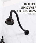 16 Inch Shower Head Extension Arm With High Arc Curve And Hook Design In Oil Rubbed Bronze installed on bathroom wall