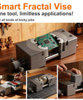 Heavy Duty Mini Bench Vise With Self Adjusting Fractal Jaw, Solid Hella Versatile Clamping Tool For Irregular Parts, Precision Cnc Machined Aluminum For Jewelry Repair And Diy Projects, holding a circuit board.