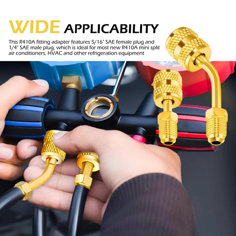 Zikefest R410A mini split adapter kit, 5/16 in female to 1/4 in male flare; 2 straight + 2 angled brass adapters, installed