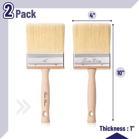 Deck Stain Brush Set 4 Inch 2 Pack With Wooden Handles Built For Smooth Even Stain Or Sealant Application On Wood And Deck Surfaces