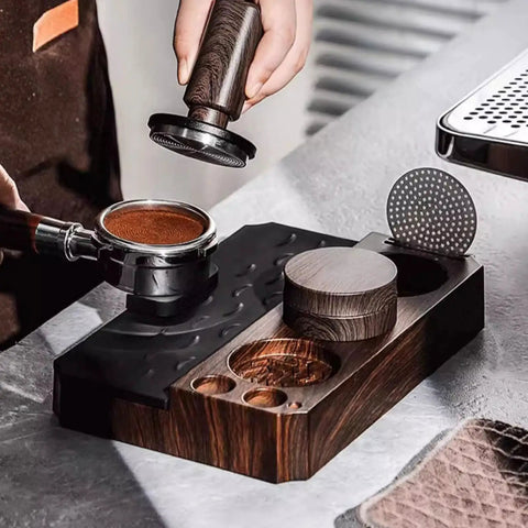 The Legit Non Slip Portafilter Rack And Coffee Distributor Holder Tamper Stand Tool Organizer Tamping Station For Home Barista Espresso Brewing Tools Badass Setup with tamper and espresso portafilter.