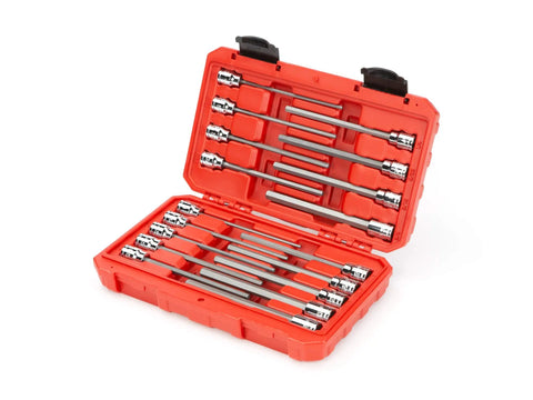 Three Eighths Inch Drive Long Hex Bit Socket Set 18 Piece SAE One Eighth To Three Eighths Inch And Metric Three To Ten Millimeters