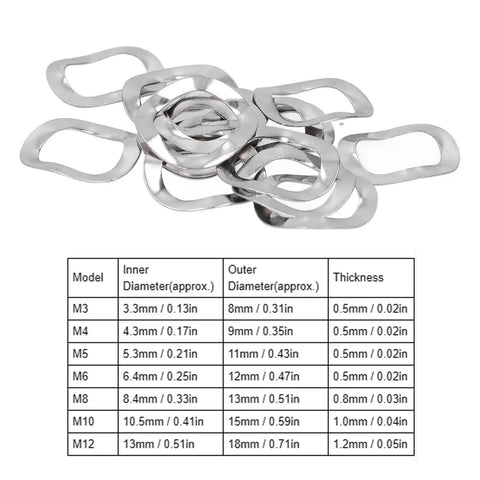 100 Pcs Wave Washer Set In Stainless Steel A2 70 Grade Three Wave Gaskets For Fasteners M6 Hardware And DIY Projects For Home Garage Car Maintenance Durable Corrosion Resistant Easy Fit, M6 size chart