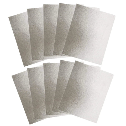 10 Pack Microwave Waveguide Covers 5.9 By 4.7 Inches Easy Cut Mica Sheets for heat insulation replacement, displayed on a white background.