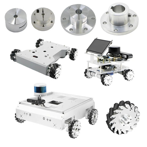 Aluminum Flange Coupling 12 mm Inner Diameter Fixed Clamp for Omni-Directional Wheel Shaft Connection shown with RC components