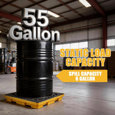 Spill Containment Platform 24 Inch Square 4 Inch Deep Heavy Duty Plastic Pallet With Drain 6 Gallon Sump Fits One 55 Gallon Drum