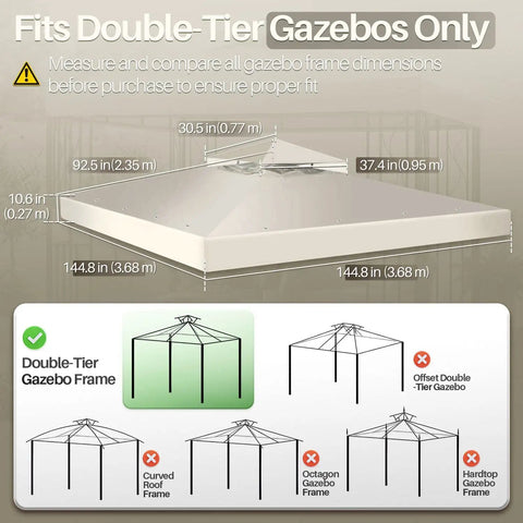 12x12 Ft Gazebo Replacement Canopy Top Double Tier Roof With UV30 Protection Water Dirt Resistant For Outdoor Use diagram