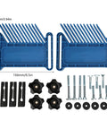 Heavy Duty Two Piece Table Saw Featherboard Set Woodworking Kickback Guard tools, blue plastic design with clamps and screws.