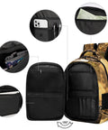 Dope Golden Hour Leopard Print Unisex Backpack With Ample Capacity, showing open compartments and pockets, lightweight polyester daypack