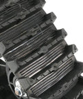 Close-up of Pair Of 23 Tooth Spline Rear ATV Tracks For Go Kart UTV And Quad Beefed Up For Snow Sand Mud Off Road Performance.