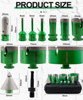 Diamond Tile Hole Saw Kit Pro Grade With Two 6mm, 8mm, 20mm, 25mm, 35mm, 50mm, 75mm And 100mm Diamond Core Drill Bits displayed