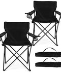 Two black foldable camping chairs for adults with carrying bags, supports 275 lbs, set of 2, large portable lawn chairs for outdoors