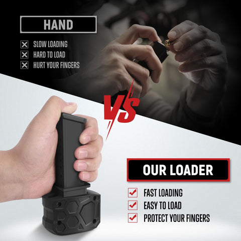 Comparison between hand loading and using 9mm Speed Loader For Quick Magazine Reloads Pain Free Handling