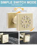 Slick 28 Inch Ceiling Rainfall Shower Panel With Bright Led Display And Six Dual Mode Body Jets Complete Brushed Gold Bathware Kit dual function jets