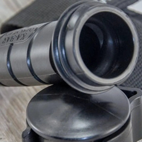 Close-up of Backpack Kaster Fishing Kit handle, Grab And Go Outdoor Angling Gear Built In The USA with hollow handle storage.