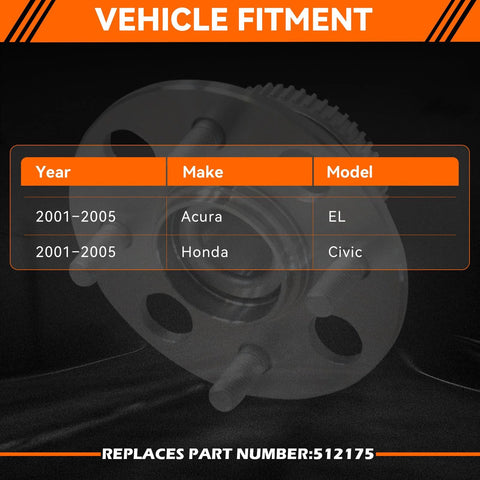 Rear Wheel Hub And Bearing Assembly For Acura EL 2001 2005 And Honda Civic 2001 2005 Drop In Replacement With ABS 4 Lug Direct Fit