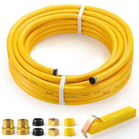 Half Inch CSST Gas Line For Natural Gas And Propane Flexible Corrugated Stainless Steel Tubing With PVC Jacket Brass Fittings Included