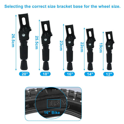 Rear Mount Bike Kickstand for 12 to 20 Inch Kids Bikes Durable Aluminum Alloy and Carbon Steel Replacement Stand size guide